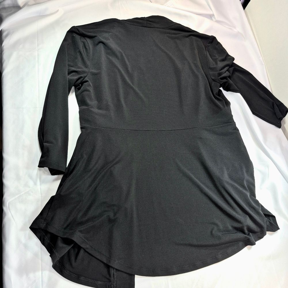 Ellen Tracy Black Draped Open-Front Cardigan Gold Zip Detail Woman's Large - Picture 9 of 13